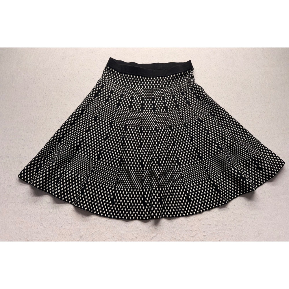 Chelsea & Theodore Black White Diamond Knit A-Line Skirt Medium Skater Flared